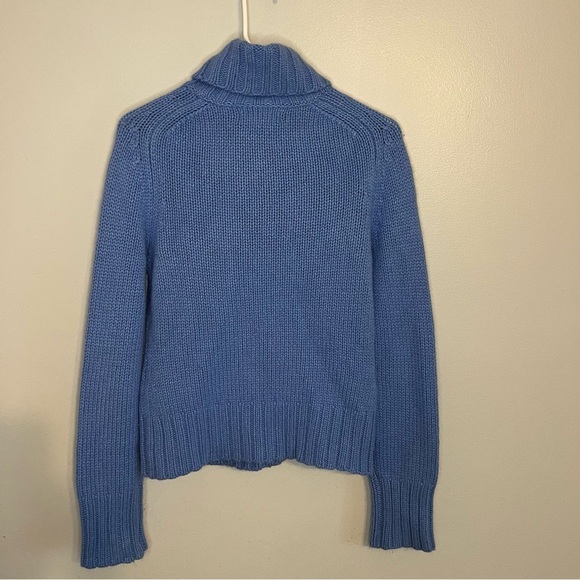 Express Wool Cashmere Angora Turtleneck Sweater Fisherman Blue Sz L Cable Knit - Picture 9 of 9